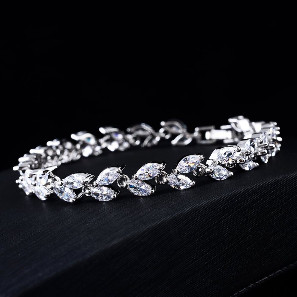 Shimmering Leaves Diamond Marquise Cut Fashion Jewelry Gold, Silver or Rose Gold